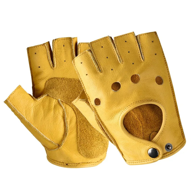 Men Genuine Leather Half Finger Cycling Mitten Summer Sunscreen Thin Section Breathable Glove