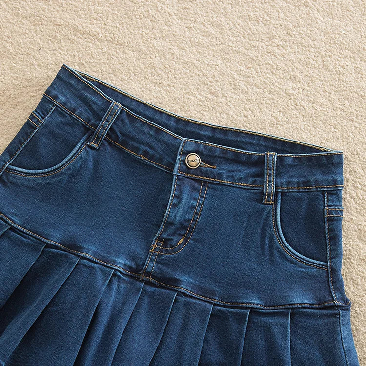 Skirts for Women Summer Patchwork Ruffles High Waist Shorts Skirt Woman Casual Pleated Denim Skirt