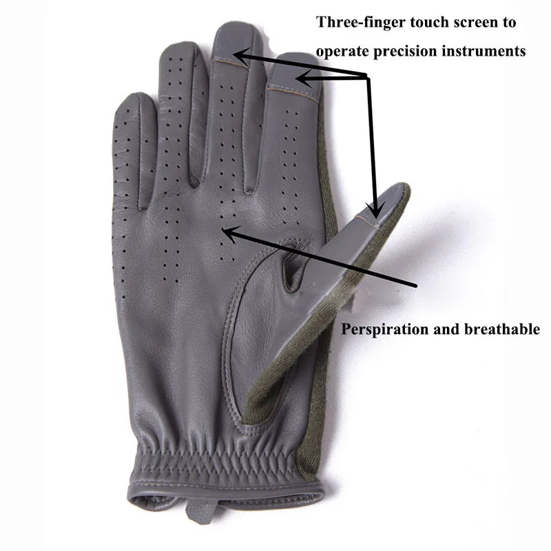 Leather Men Gloves Pilot Flame Retardant Cloth Genuine Leather Breathable Touchscreen Gloves Male