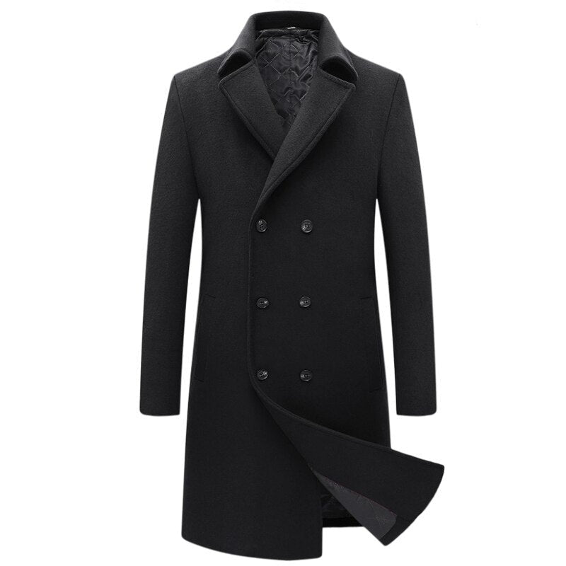 Autumn winter men woolen jackets long thicken trench warm leisure blend overcoats