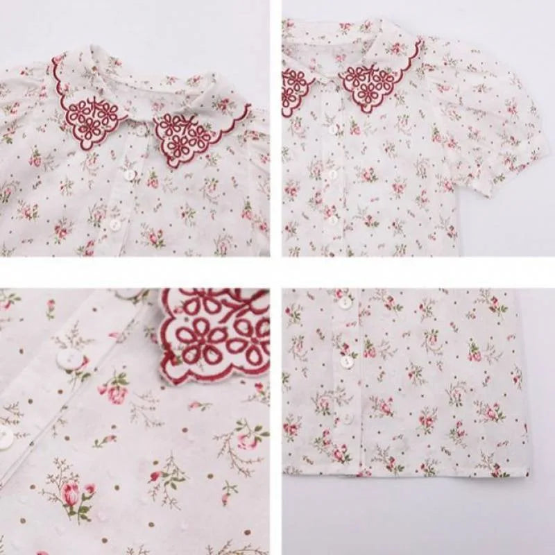 Baby Girl Floral Embroidery Blouse Girl Shirt Collar  Top Baby Clothes