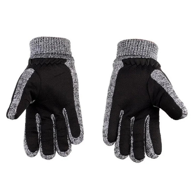 Knitted Wool Gloves Winter Thicken Fleece Warm Men's Genuine Leather Moto Gloves Male Mittens