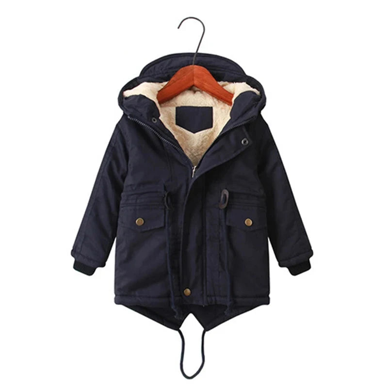 Winter jacket and coat for girls Hooded  Windbreaker Autumn Casual Baby Boy Coats kid plus velvet thick warm cotton