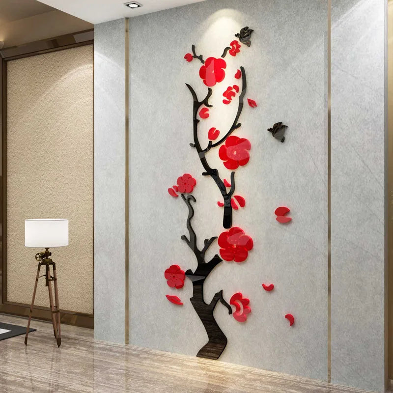 Plum Blossom Tree Home Decor Acrylic 3D Wall Sticker Decals Living Room Hallway TV Background Wall Furniture