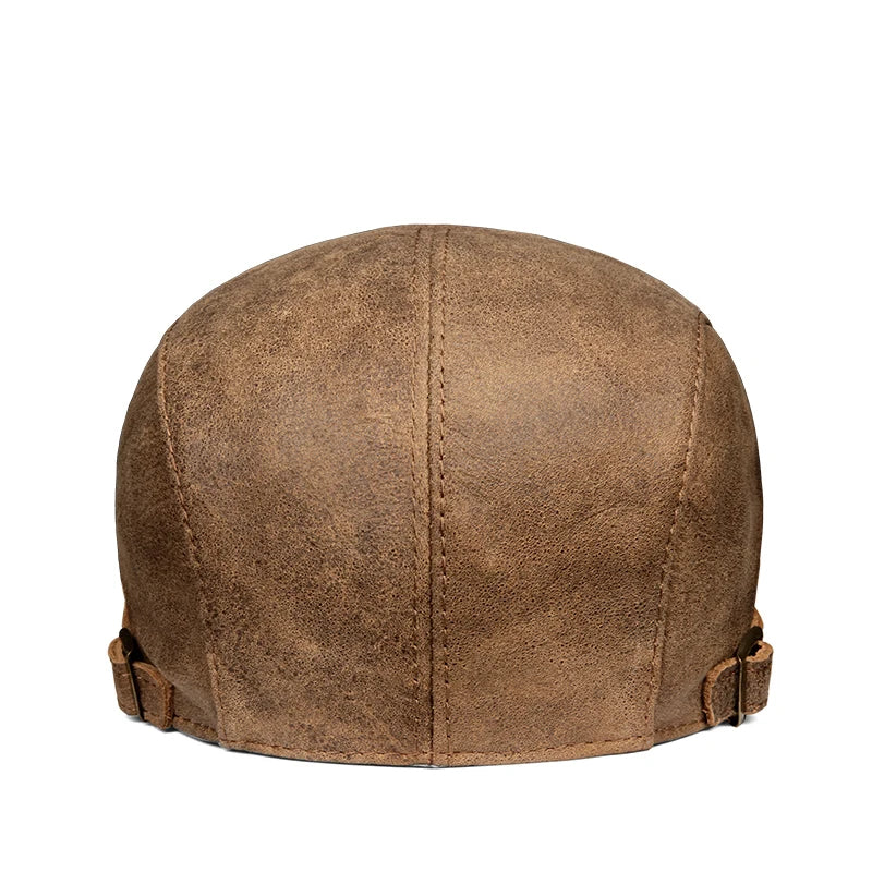 Distressed Retro Leather Beret Hats Men's Stylish Middle-aged Elderly Thin Forward Cap