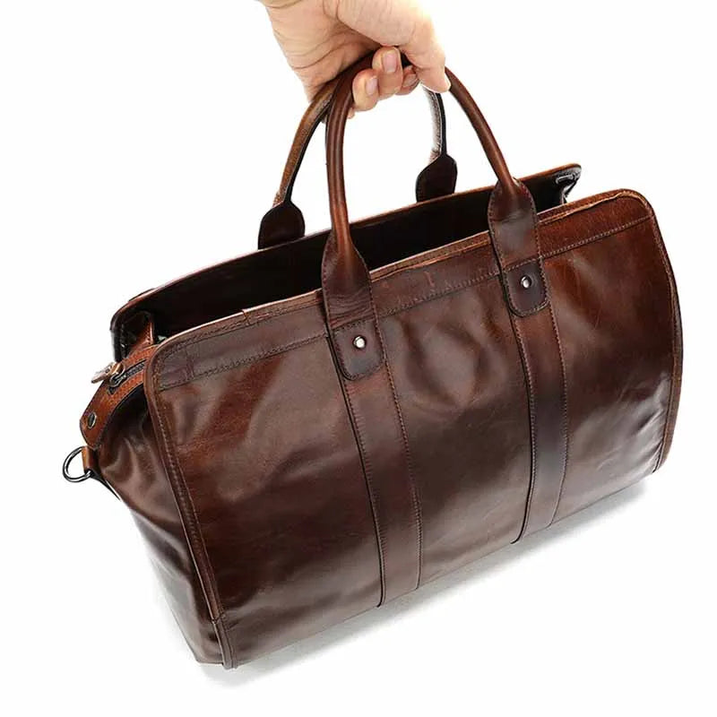 Genuine Leather Travel Bag Man Women Travel Tote Duffle Bag Hand Luggage