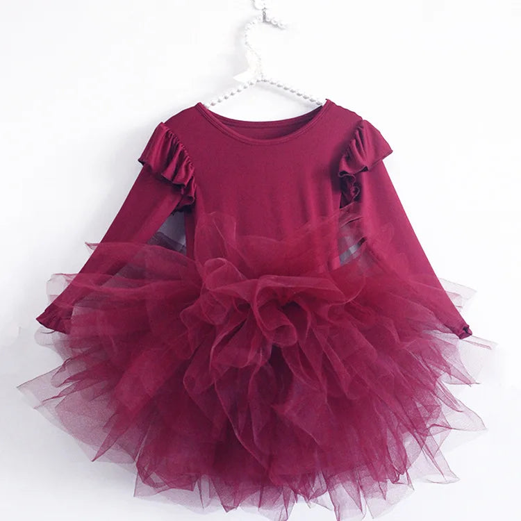 Baby Girl Princess Tulle Dress Fluffy Long Sleeve Infant Toddler Puffy Dress Tutu Black Green Party Pageant Dance Clothes 1-10Y