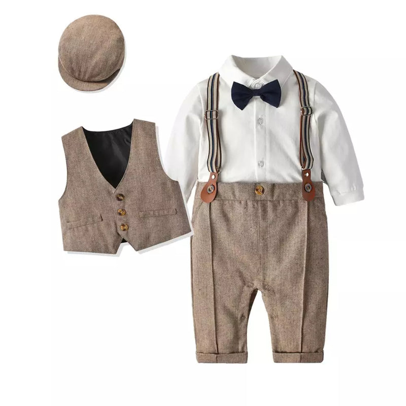 Children Party Costume Infants British Vest Bodysuit Climbing Gentleman Hat Boy 1 Year-Old Clothing Newborn Gentleman Suits