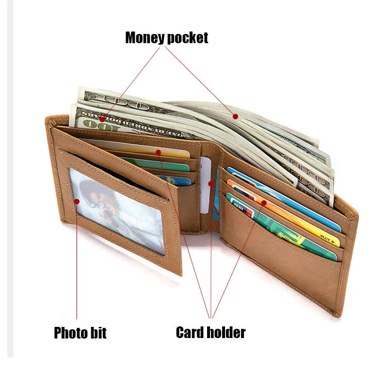 Wallet Genuine Leather Purse Card Pocket Trifold Wallet simple Male Wallet with Multi Card Holders