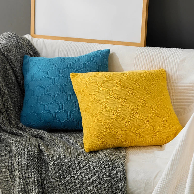 Solid Cushion Cover 45x45cm Knit Pillow Cover Pink Blue Yellow Cream White  Pillow Case Geometric Home decoration For sofa Bed