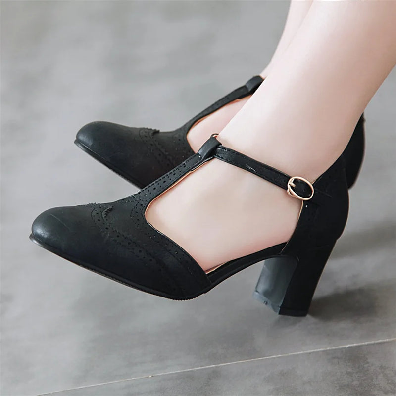 Women's Shoes Splice Pointed Toe Buckle Ladies High Pumps