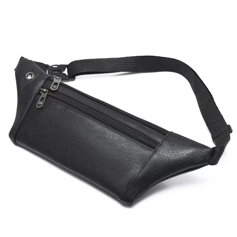 Men's Fanny Pack leather three-layer multi-purpose chest bag with earphone hole Sports money collection waist bag tide