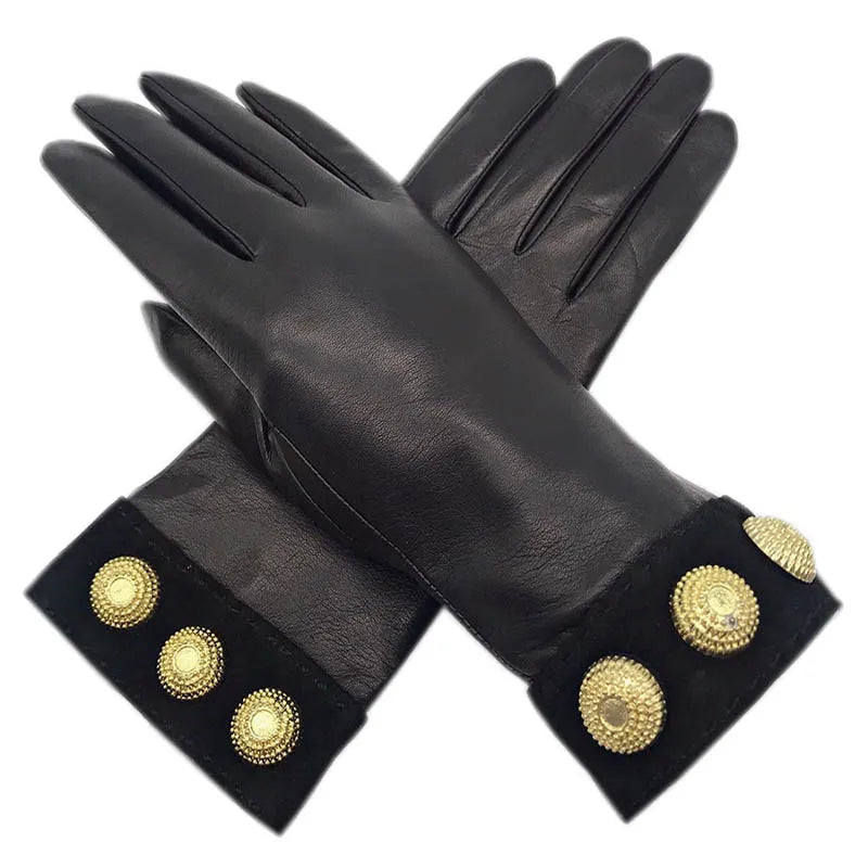 Winter Ladies Gloves Black Comfortable Soft Leather Gloves Wool Lining Gift Luxury