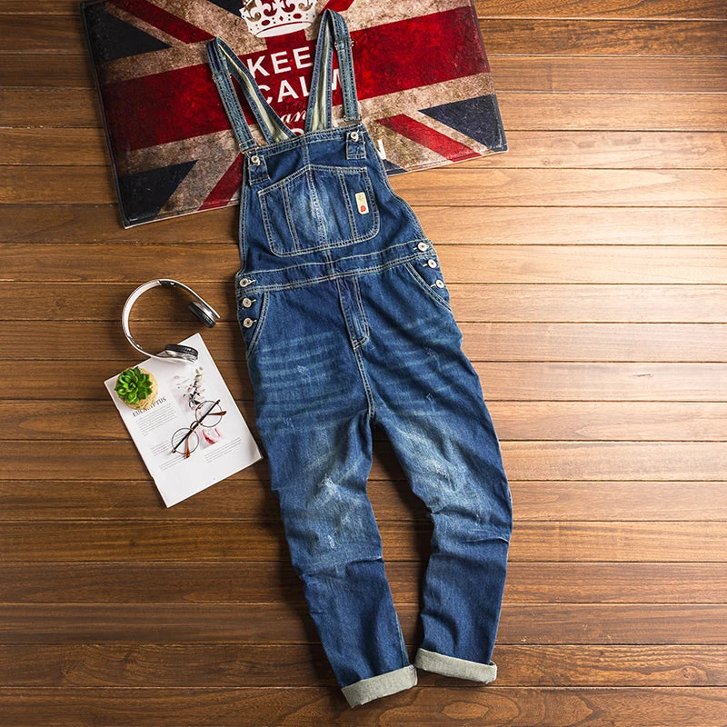 Men's Jeans Overalls High Street Straight Denim Jumpsuits Hip Hop Men Cargo Pants