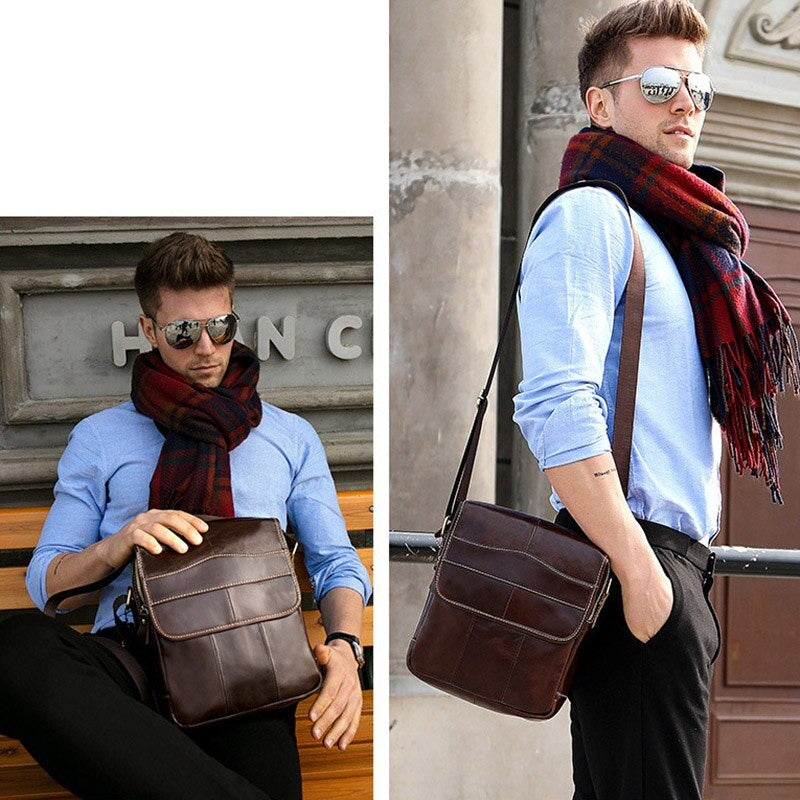 Men Crossbody Bags Male Casual Retro Shoulder Bag Multi-pockets Pack High Quality Genuine Leather Bags Purse