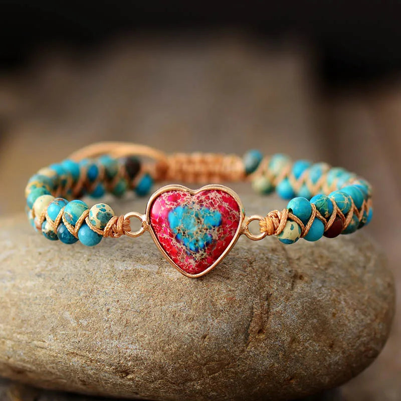 Natural Stone Heart Charm Bracelets String Braided Macrame Braclets Friendship Wrist Wrap Bracelet Femme Women Jewelry