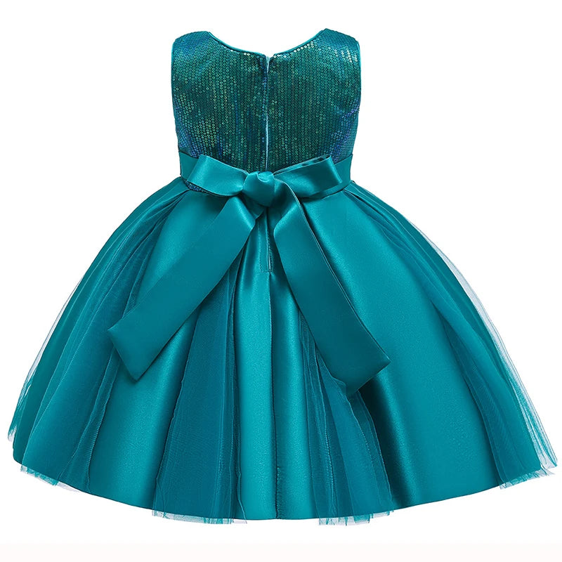 Children Clothes Sequin Dress Bow Knot Girl Princess Dress Puffy Flower Girl Wedding Party Dress