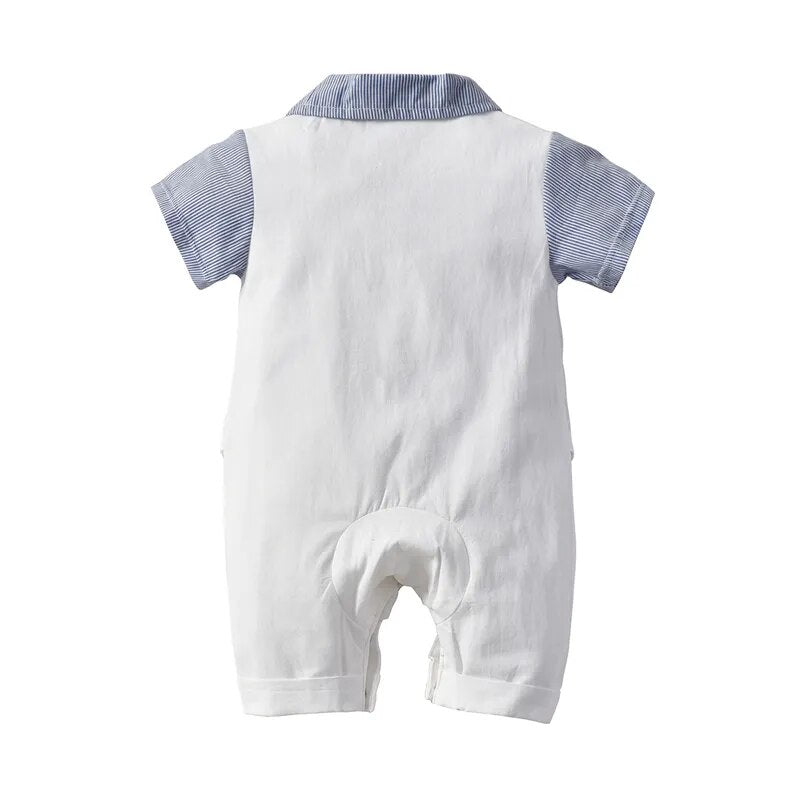 Newborn Boys Clothes Baptism 0 to 3 Months White Romper Jumpsuit Organic Short Sleeve Gentleman Clothing Summer Outfits