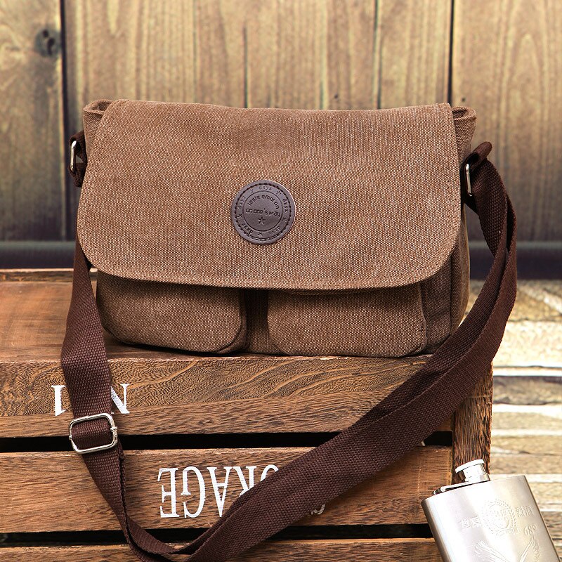 Men Messenger Bags Canvas Shoulder Bag Casual Style Satchels Solid Crossbody Bag Retro Small Bags