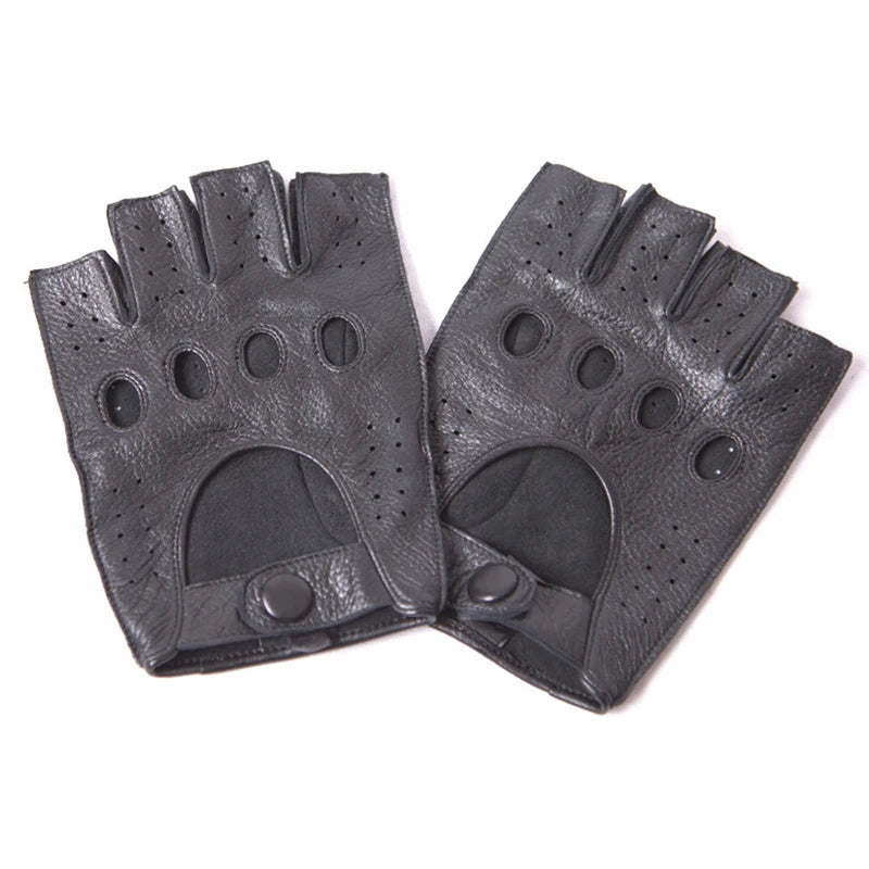 Gloves Male Locomotive Real Leather Gloves Men Semi-Finger