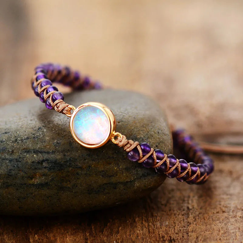 Stone Wrap Bracelets Amethysts Opal String Braided Bracelet Bangle Bohemian Jewellery