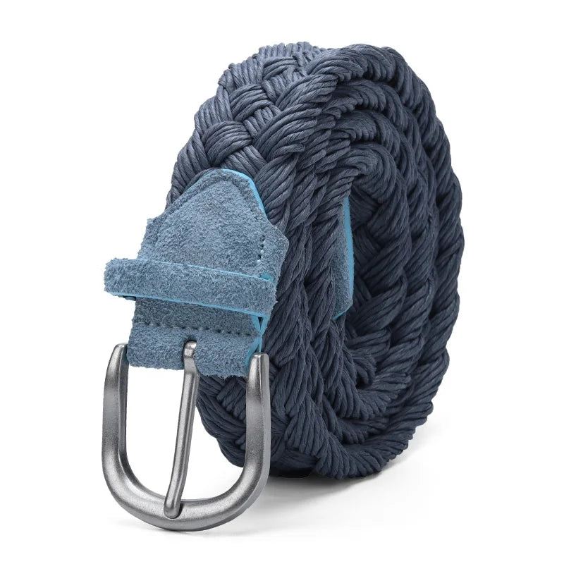 Belt With Rope Knitted Without Holes Cotton Weave Blue Belts Handwork Belts