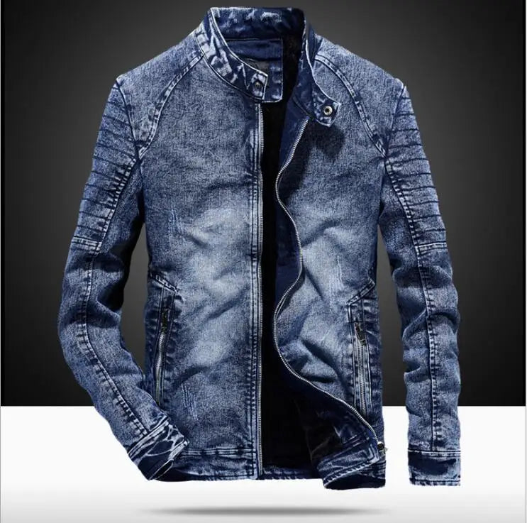 Men Vintage Denim Jacket Men Slim Fit Solid Mens Velvet Coat Men's Retro Denim Jacket