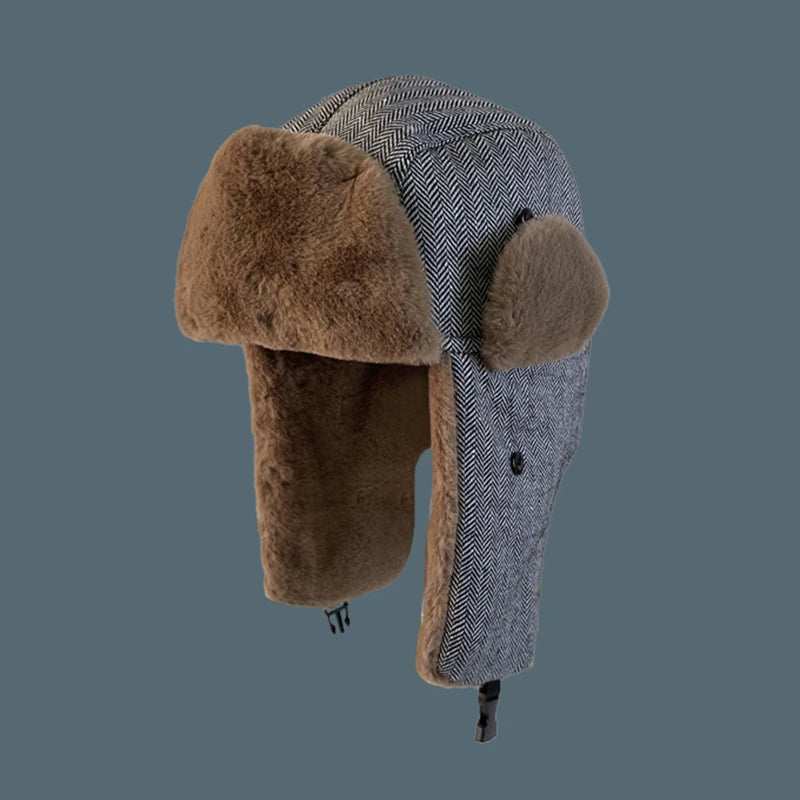 Men Winter Warm Hats Fur Trapper Snow Cap with Earflap Windbreak Riding