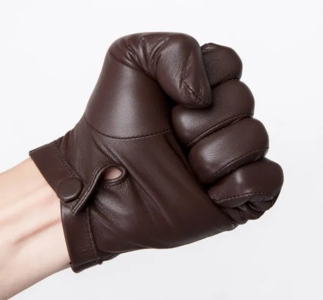 Wrist Button One Whole Piece of Leather Gloves