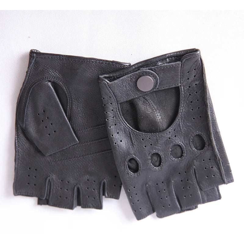 Men Gloves High Quality Breathable Half Finger Leather Semi-Finger Driving Gloves Male Unlined