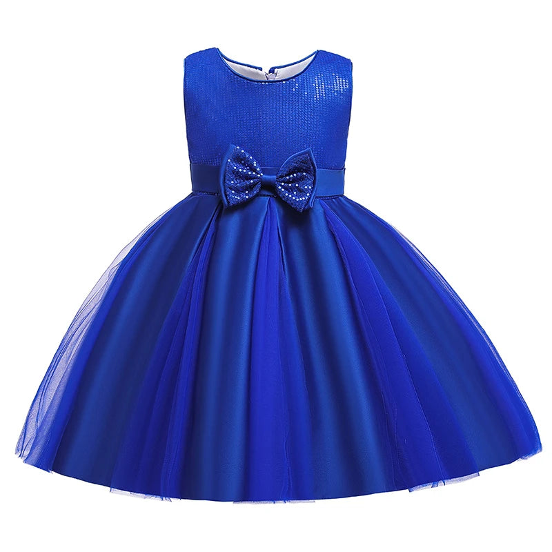 Children Clothes Sequin Dress Bow Knot Girl Princess Dress Puffy Flower Girl Wedding Party Dress