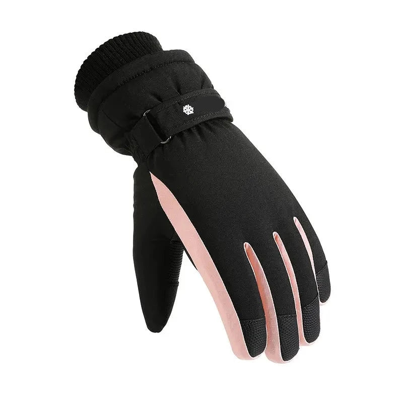 Women Winter Stretch Knit Wrist Silica Gel Non Slip Touch Screen Mitten Plus Velvet Thick Warm Sport Waterproof Skiing Glove