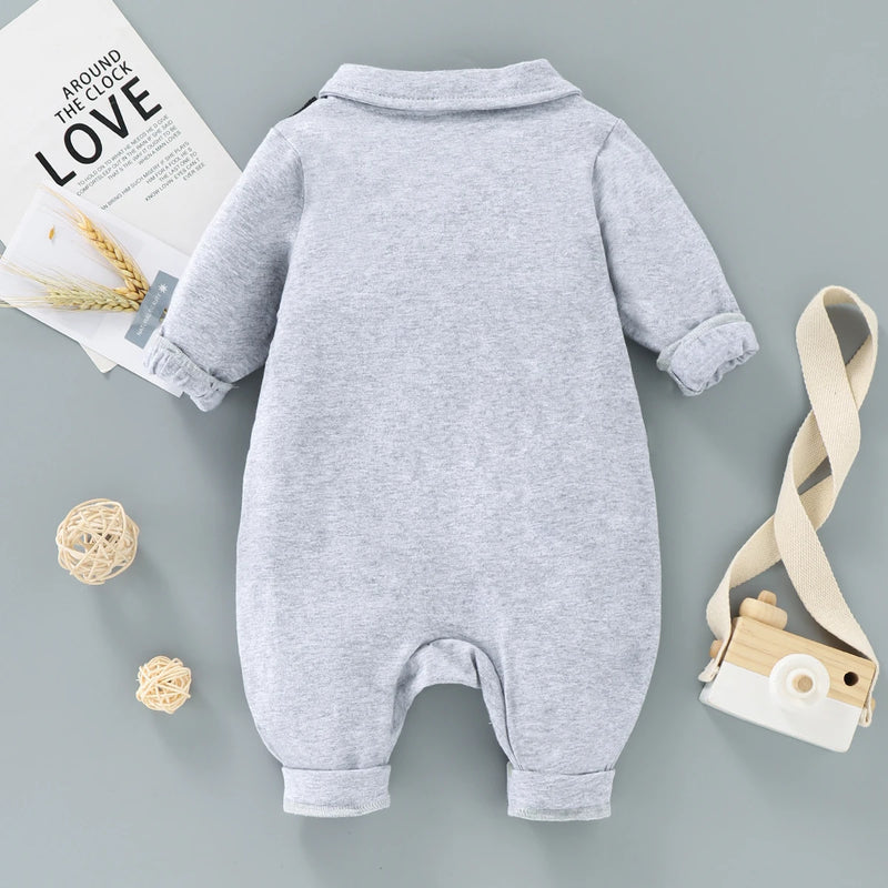 Cotton Romper Newborn Baby Boy Clothes 0 3 Months Soft  Button Long Sleeve Jumpsuit Patchwork Vest Outfits Gray Black Brown