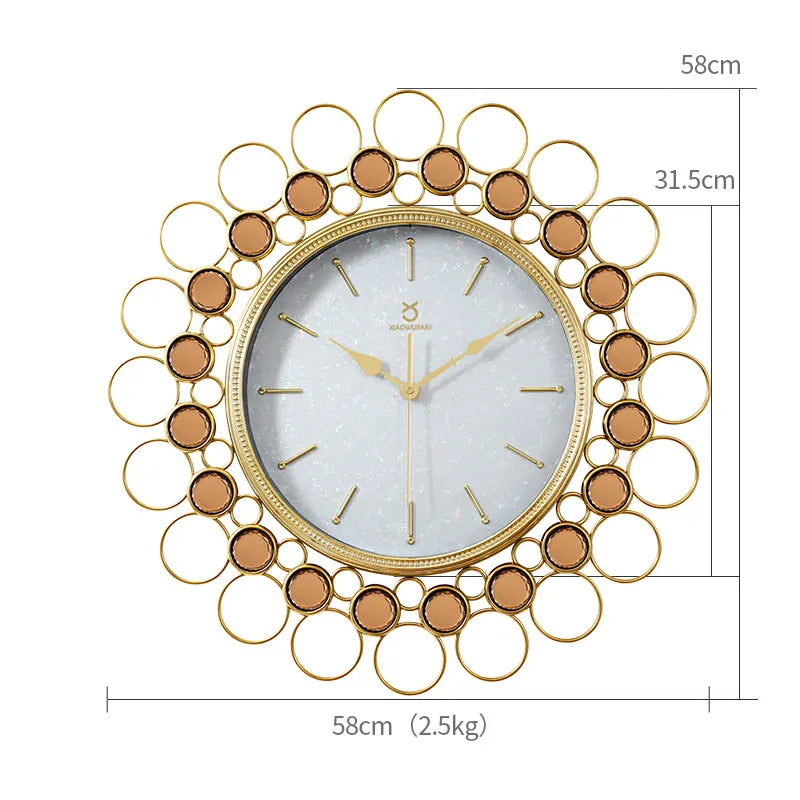 Nordic Light Luxury Copper Plated Wall Clock Living Room Modern Home Art Silent Atmospheric Clock