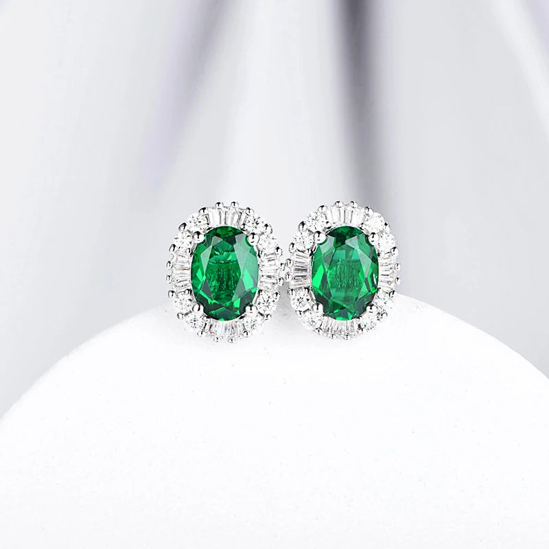 Sterling Silver Emerald Diamonds Gemstone Engagement Stud Earrings For Women Girls Fine Jewellery