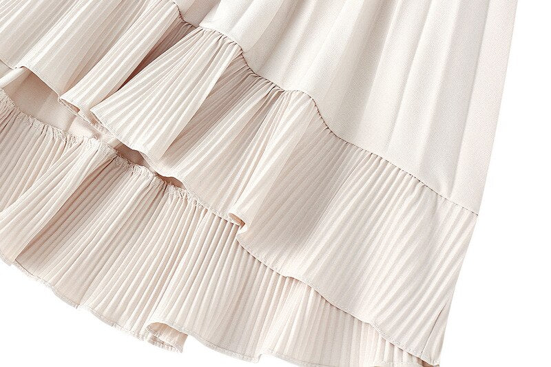 Autumn Pleated Skirt High Waist Irregular Hem Flouncing Women Long Skirts Saia Women White Skirts