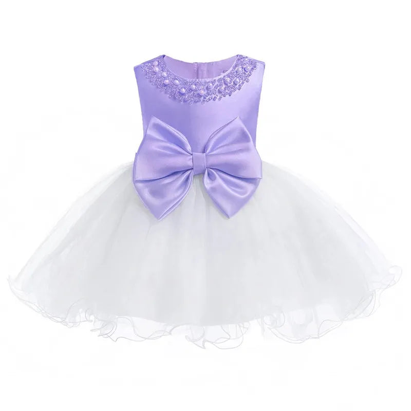 Baby Girl Wedding Ball Gown Dress Girls Princess Party Bow Dress Toddler Kids Baptism 1st Birthday Clothes