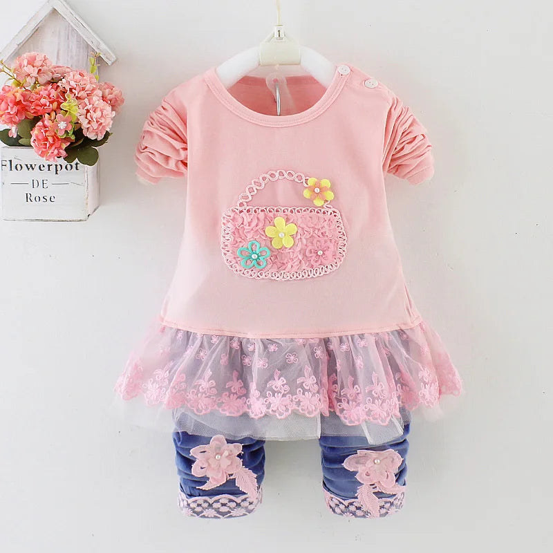 Spring Autumn Infant Toddler Baby Girl Denim Clothing Sets Long Sleeve T Shirt Tops Denim Jacket and Jeans Trousers