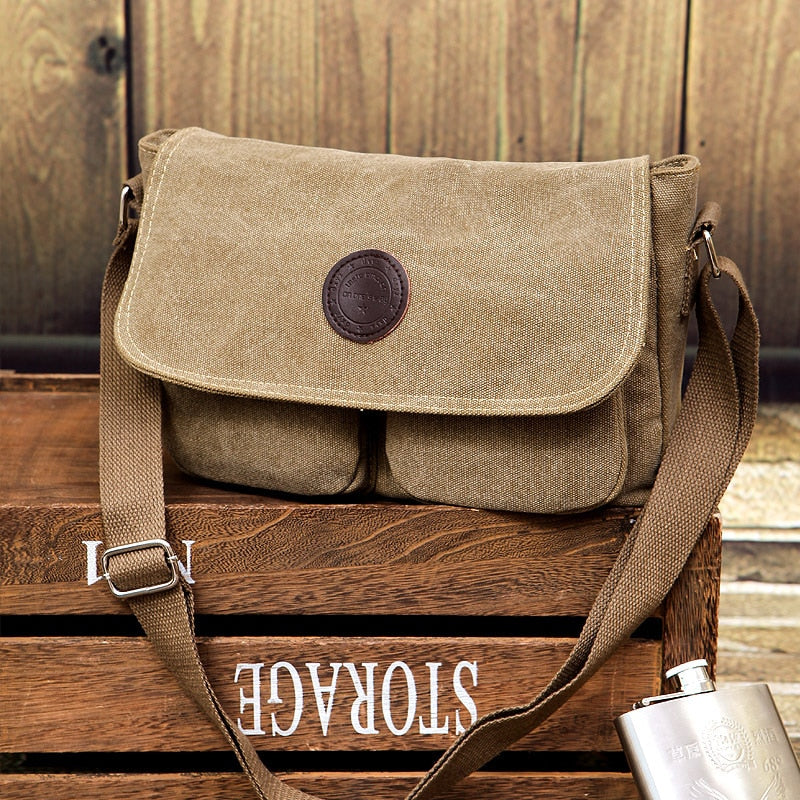 Men Messenger Bags Canvas Shoulder Bag Casual Style Satchels Solid Crossbody Bag Retro Small Bags