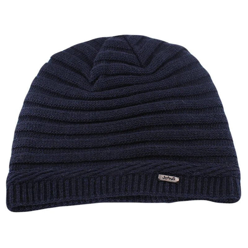 Winter Hat Men Solid Knitting Wool Beanies Winter Warm Comfortable Hat Outdoor Accessories Thick Bone