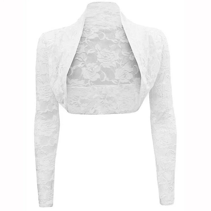 Solid Long Sleeve Floral Lace Shrug Bolero Cardigan Casacos Slim Cropped Tops Ladies