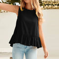 Women's Summer Ruffle Tops Casual Sleeveless Blouses Tank Tunic Female Solid Hollow