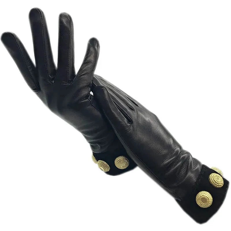 Winter Ladies Gloves Black Comfortable Soft Leather Gloves Wool Lining Gift Luxury