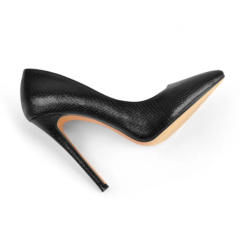 Women Black Pumps Slip On Stiletto 12CM High Heel  Classic Ladies Shoes