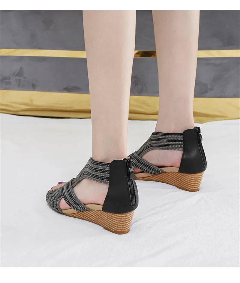 Wedge heel platform sandals women summer heel zipper Roman shoes casual women sandals