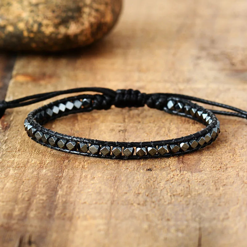 Men's Bracelet Jewelry Hematite Beads Adjustable Wrap Bracelets Vegan Cord Steampunk Lovers Couples Braclet Jewellery Gifts