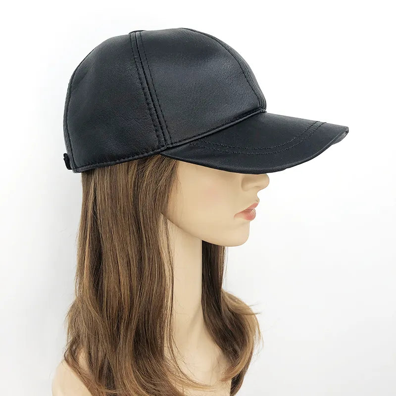 Baseball Cap Black Solid Cap Leather For Unisex Spring And Autumn Fashion Adjustable Caps Sun Visor