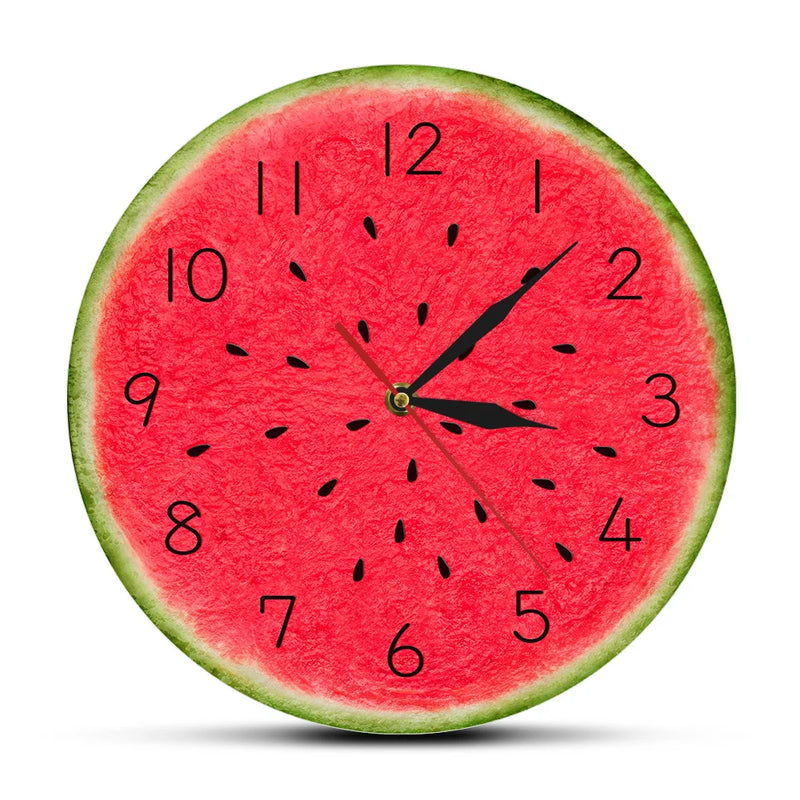 Summer Time Watermelon Modern Wall Clock Wall Art Decor Fruit Style Silent Quartz Round Wall Clock