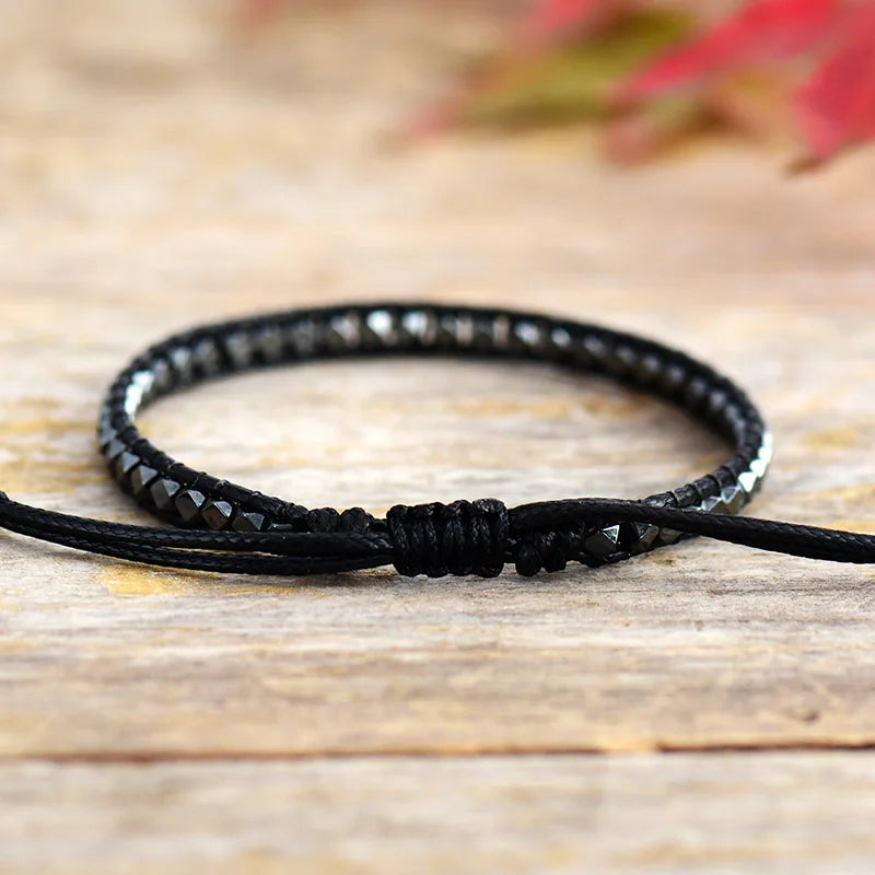 Men's Bracelet Jewelry Hematite Beads Adjustable Wrap Bracelets Vegan Cord Steampunk Lovers Couples Braclet Jewellery Gifts