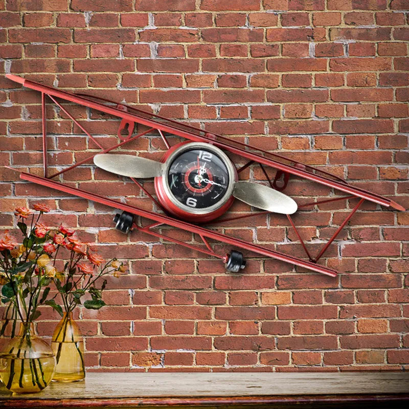 Creative Authentic Retro Iron Aircraft Clock Room Wall Hanging Clock